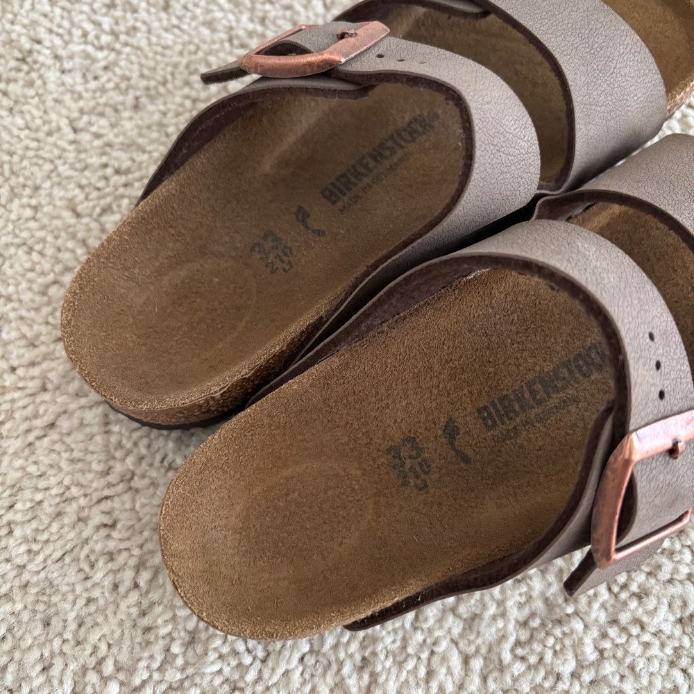 Birkenstock Arizona Kids Mocha Birko-Flor Sandals Brown Copper Buckle Size 33 2 - Picture 3 of 5